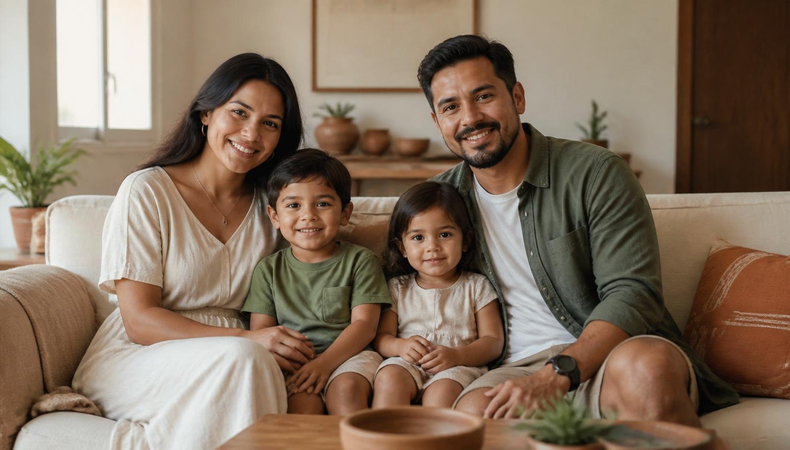 Familia latina compartiendo un momento de calma en casa